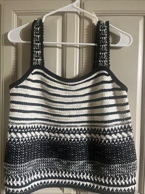 LOFT Black and White Crochet Stripe Camisole Tank
